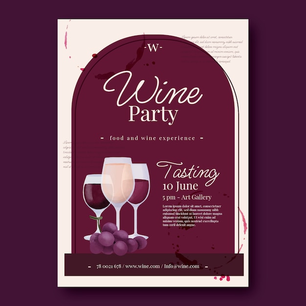 Watercolor wine party poster with grapes