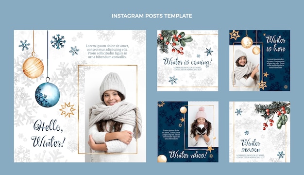 Vector watercolor winter instagram posts collection