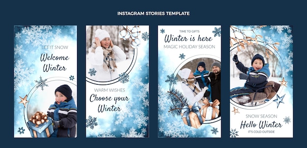 Vector watercolor winter instagram stories collection