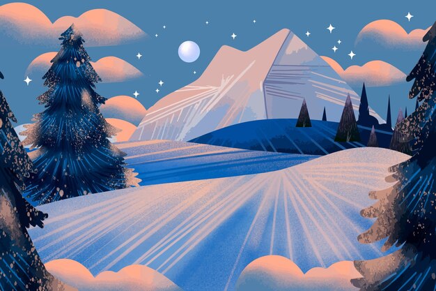 Vector watercolor winter landscape