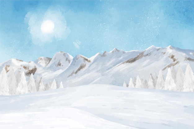 Vector watercolor winter landscape