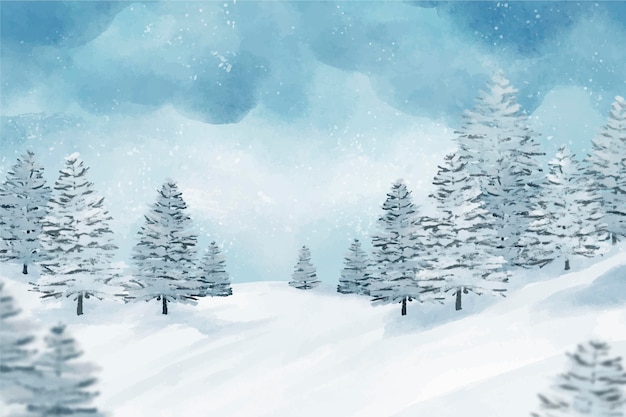 Vector watercolor winter landscape