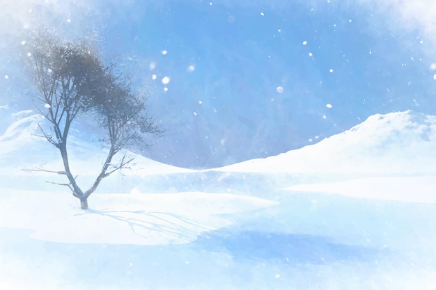 Vector watercolor winter landscape