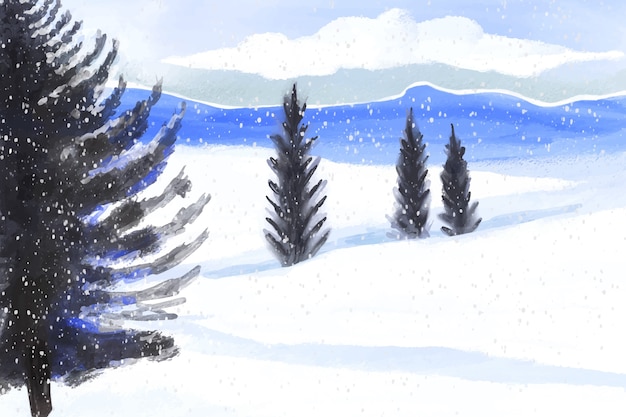 Watercolor winter landscape