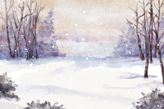 Vector watercolor winter landscape