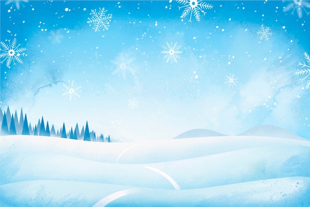 Vector watercolor winter landscape