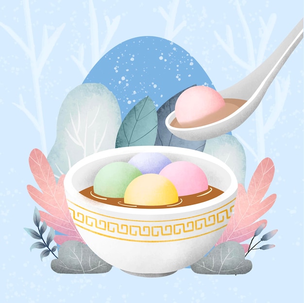 水彩冬至冬至祭