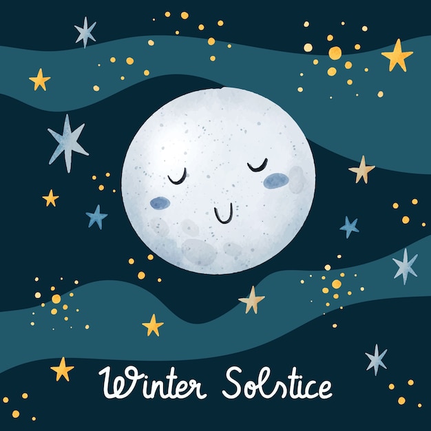 Vector watercolor winter solstice illustration