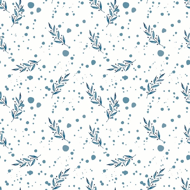 Watercolor winter village seamless pattern with splash and branc