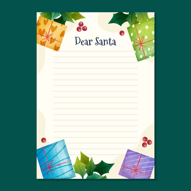 Vector watercolor wish list template with gifts