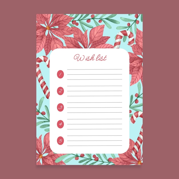 Vector watercolor wishlist template design