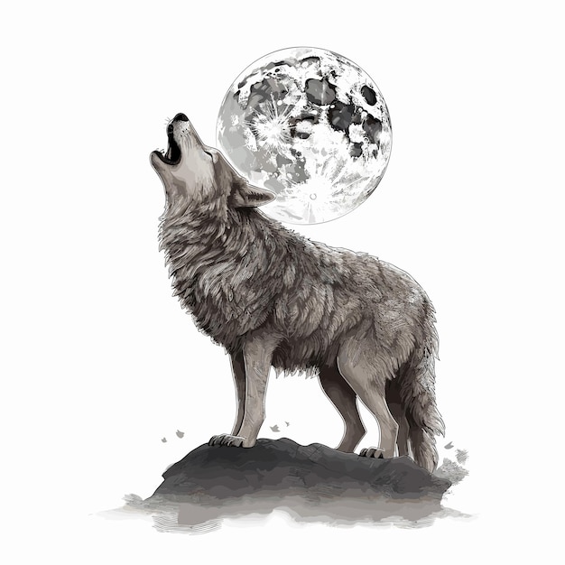 Vettore lupo acquerello sotto la luce della luna