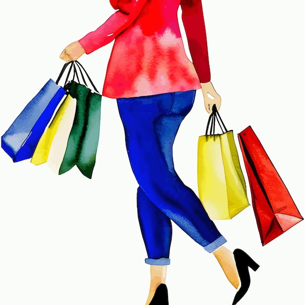 watercolor woman shopping