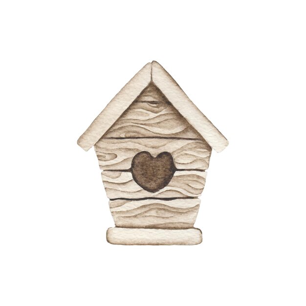 watercolor wooden birdhouse in the shape of a heart