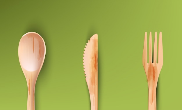 Vector watercolor wooden eating utensils