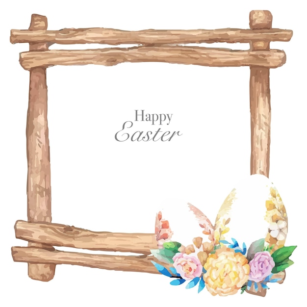 Vector watercolor wooden frame with spring easter decoration vector illustration