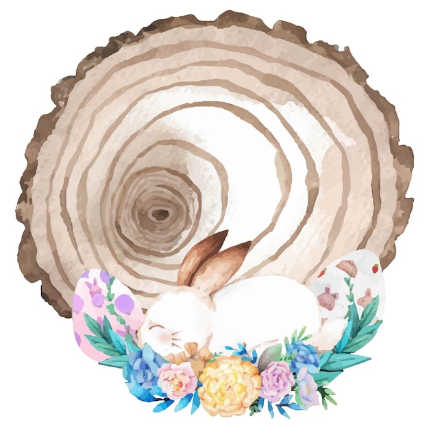 Вектор Акварель деревянная рама с весенним пасхальным украшением векторная иллюстрацияxa