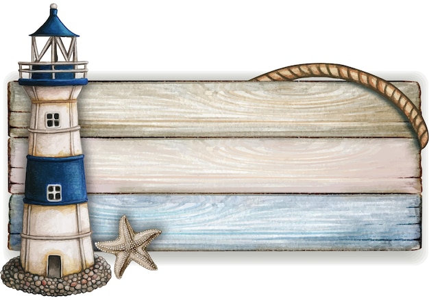 Vector watercolor wooden nautical vintage banner