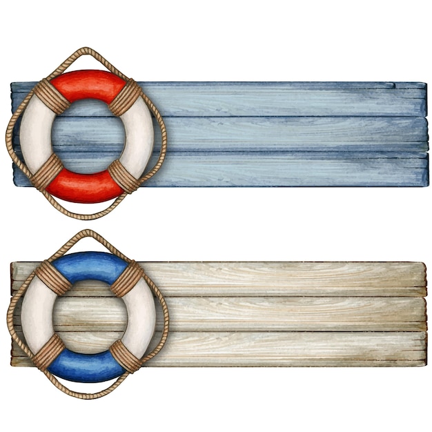 Vector watercolor wooden nautical vintage banner