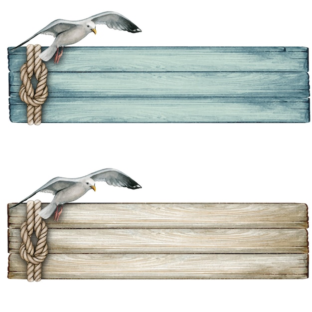 Watercolor wooden nautical vintage banner