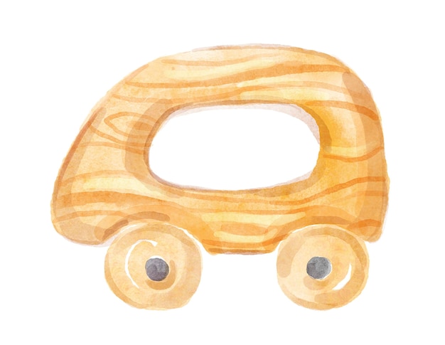 Vector watercolor wooden toy car