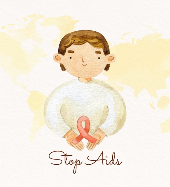 Watercolor world aids day illustration