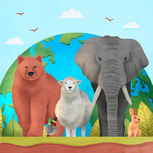 Vector watercolor world animal day illustration