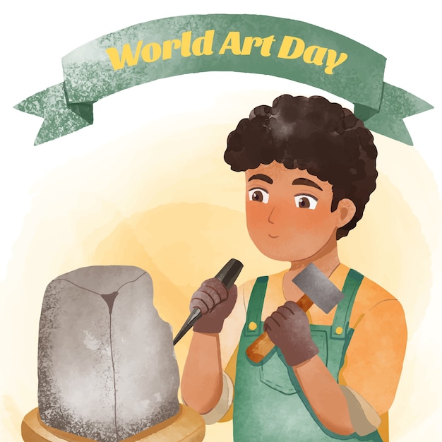 Vector watercolor world art day illustration