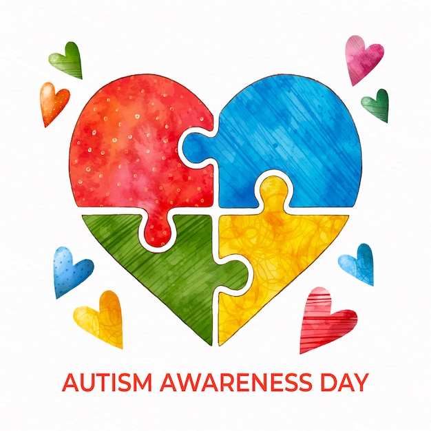 Vector watercolor world autism awareness day illustration