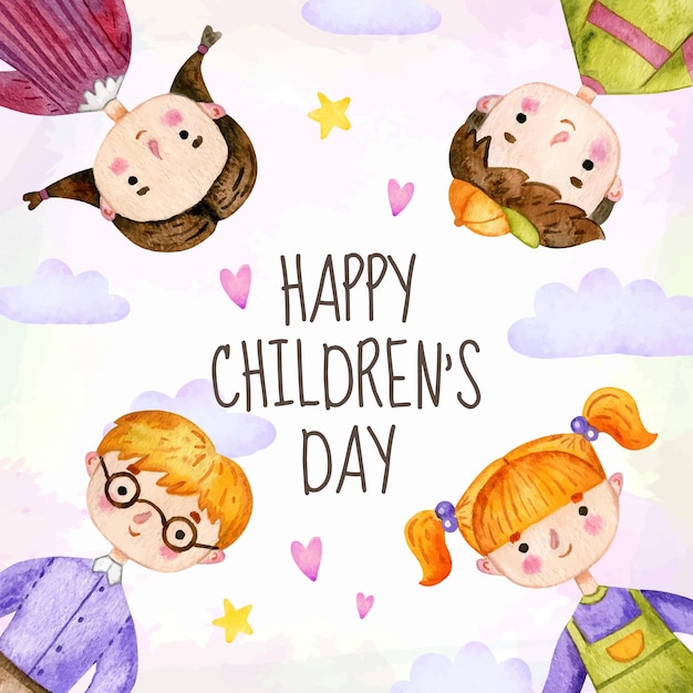 Vector watercolor world children's day illustration