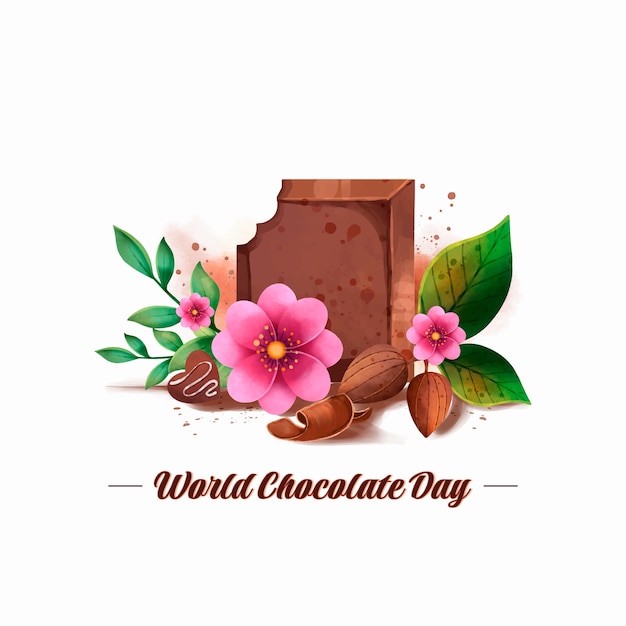 Vettore illustrazione della giornata mondiale del cioccolato dell'acquerello con dolci al cioccolato