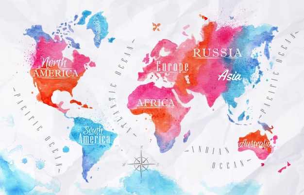 Vector watercolor world map