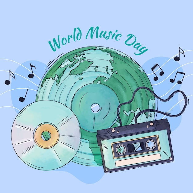 Vector watercolor world music day illustration