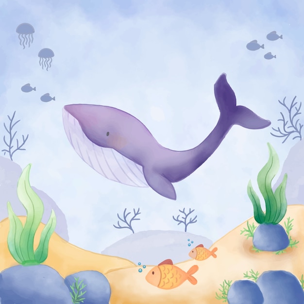 Watercolor world oceans day illustration