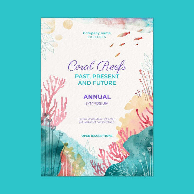 Vector watercolor world reef day vertical poster template