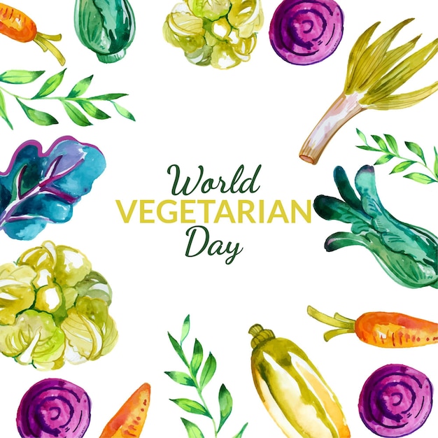 Vector watercolor world vegetarian day illustration