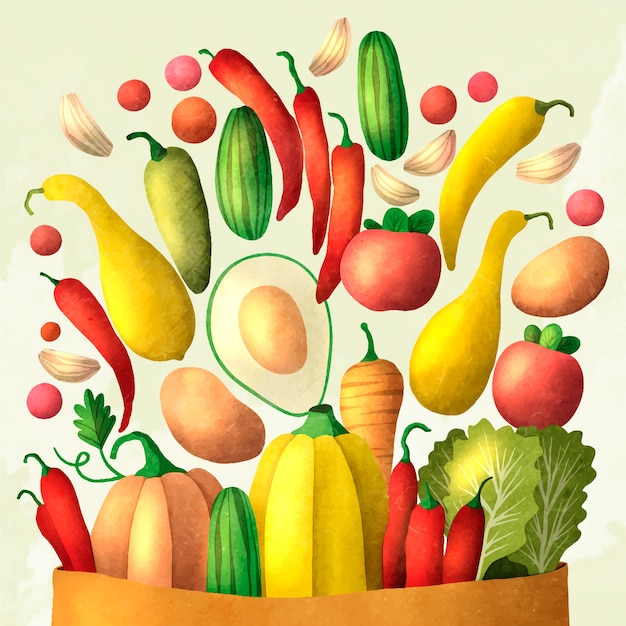 Vector watercolor world vegetarian day illustration