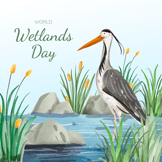 Vector watercolor world wetlands day illustration