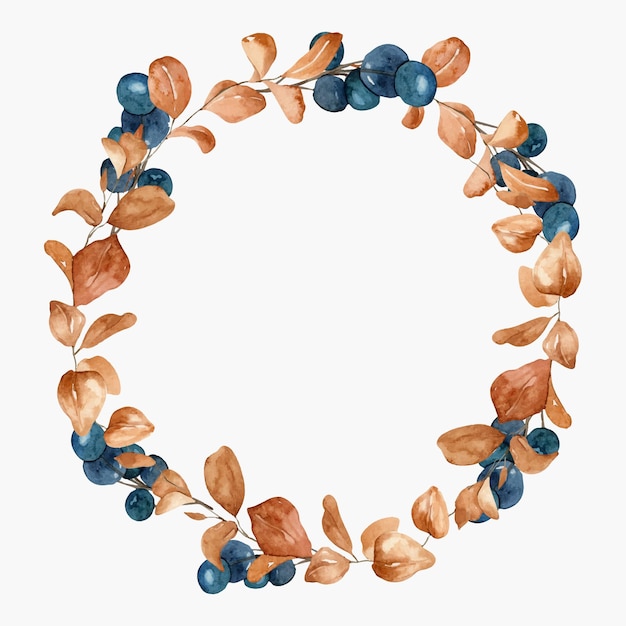 Watercolor wreath of autumn leaves