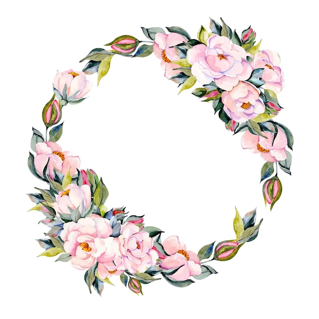 Vector watercolor wreath of flowers with the letter g in pink.