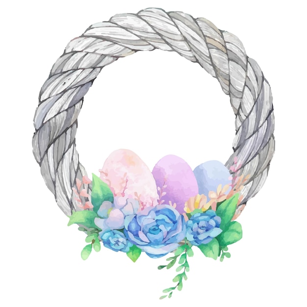 Watercolor wreath frame with spring easter decoration Vector illustration