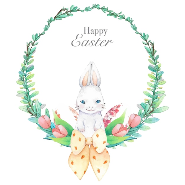 Watercolor wreath frame with spring easter decoration Vector illustration