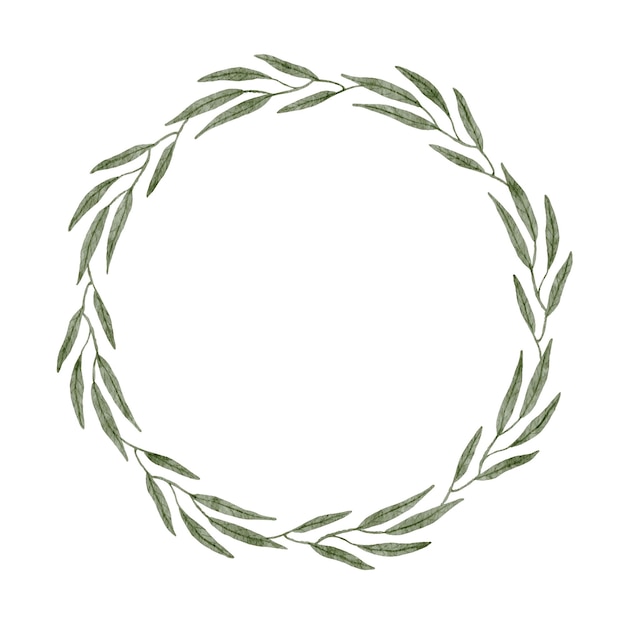 Vector watercolor wreath of green leaves on a white background.