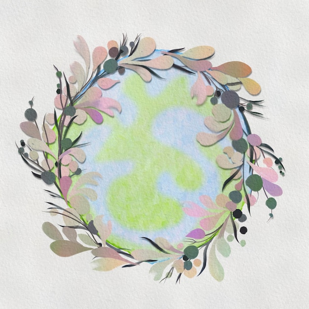 Watercolor wreath. hand painted floral round frame