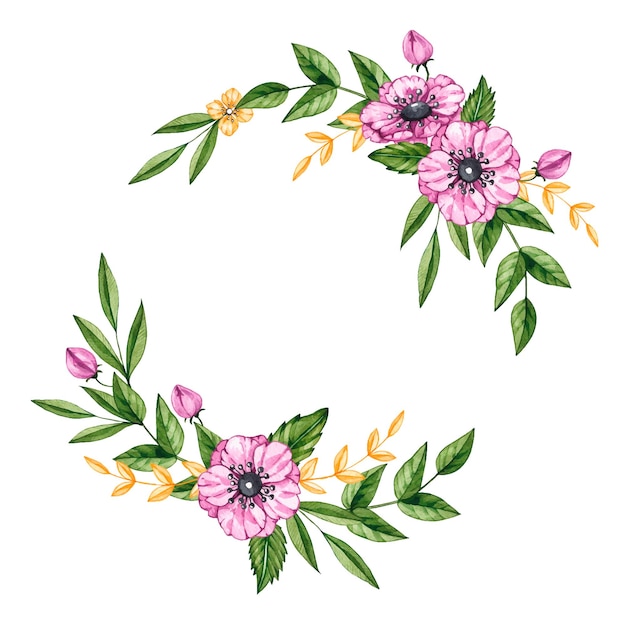 Watercolor wreath with anemones on a white background