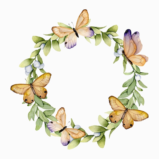 Watercolor wreath with butterflies