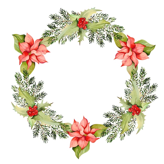 Watercolor WREATH with CHRISTMAS  ELEMENTS