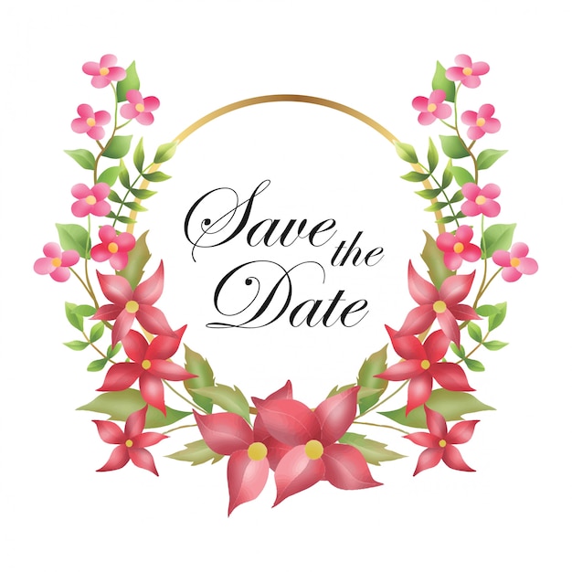 Watercolor wreath with gold ring, save the date