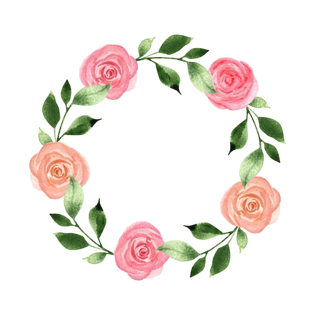 Vector watercolor wreath with pink and pale roses