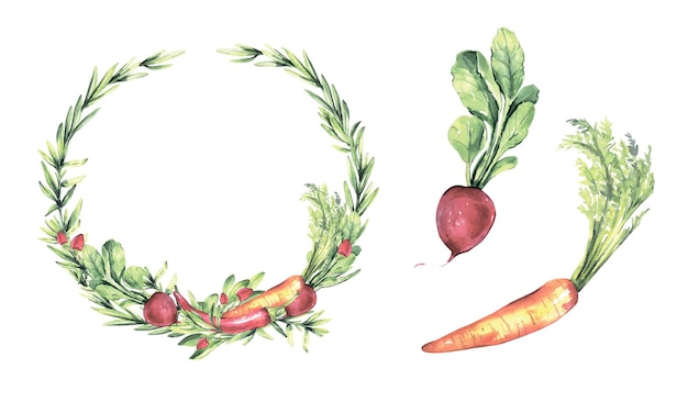 Watercolor wreath with vegetables